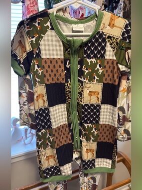 BAMBOO Forest Patchwork Zip-Front Kids Pajama Top - Green Brown Black